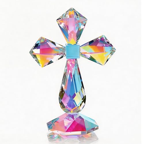 QFkris Colorful Crystal Cross Standing Decor