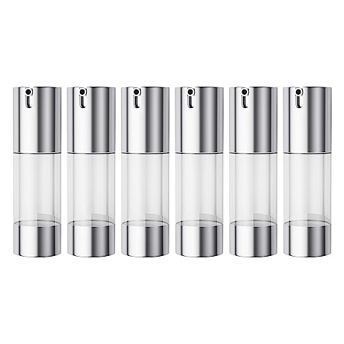 longway Silver Airless Cosmetic Cream Pump Bottle Travel Size Dispenser Refillable Containers（1oz/30ml,pack of 6