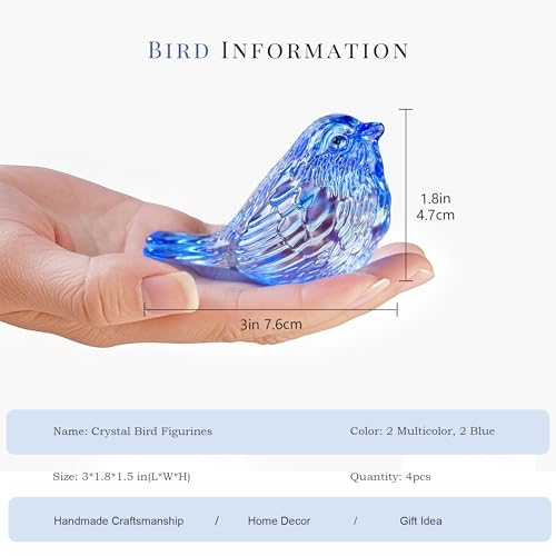 HDCRYSTALGIFTS Set 4 Crystal Bird Figurines Collectible - 3'' Art Glass Animals Sculptures Gift for Bird Lovers Women Birthday Anniversary Christmas Table Home Decor - Image 3
