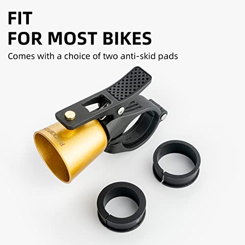 Image of ROCKBROS Bike Bell Classic Bicycle Bell Mountain Bike Bells for Adults with Loud Sound and Fit for 0.87-1.25in /22.2-31.8mm Bicycle Handlebars | Brass Alloy Loud & Clear Sound, Anti-Rust Anti-Aging, Hex Wrench Included, 2 Anti-Skid Pads, Fits Left /Right Handlebar