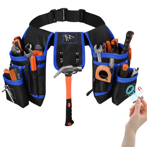 Tool Belt with 27 Pockets and 3 Magnetic Zones, Freely-Combinable,