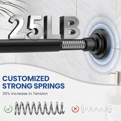 Image of Tension Shower Curtain Rod Shower Pole 30-76 Inch No Drilling Adjustable Spring Tension Rod Curtain Rod for Bathroom Window or Closet Easy Install Stainless Steel Anti-Slip Matte Black