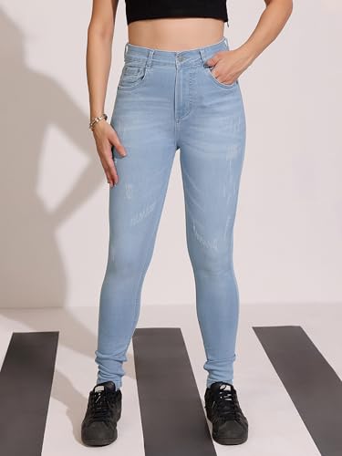 Image of Dolce Crudo Women's Skinny High Rise Bleached Cropped Stretchable Denim Jeans