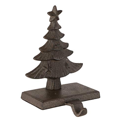 Dibor Christmas Stocking Holder Brown Christmas Tree Cast Iron Recycled Metal Hook Fireplace Mantelpiece Xmas Stocking Hanger - 1kg