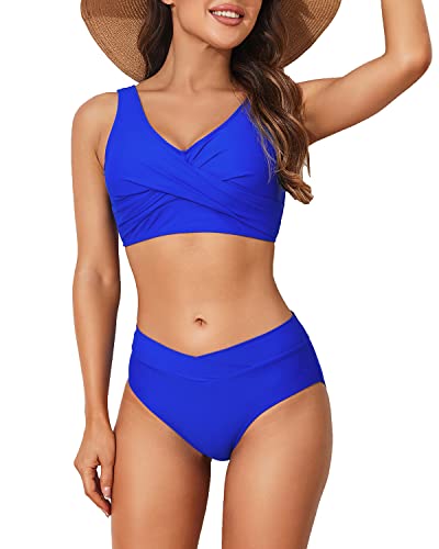 Limeeke Women's High Waisted Bikini Set Twist Front Two Piece Swimsuit Lace Up Tie Back Bathing Suits