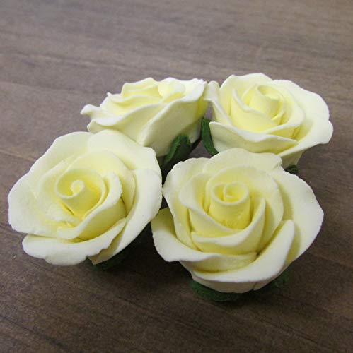 Set of 12 Gumpaste Sugar Flower Roses - Cake or Cupcake toppers (Yellow)