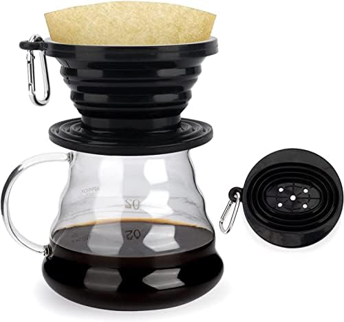 Collapsible Pour Over Coffee Dripper, Portable Reusable Silicone Cone Drip Coffee Filter Holder for Home, Camping, Office, Cafe, Travel (Black)
