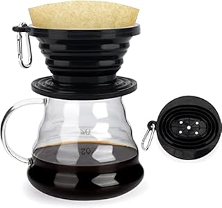 Collapsible Pour Over Coffee Dripper, Portable Reusable Silicone Cone Drip Coffee Filter Holder for Home, Camping, Office, Cafe, Travel (Black)