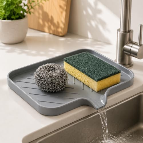 Image of Clazkit Silicone Soap Tray for Kitchen Sink | Self-Draining Soap Dish with Waterfall Design | Flexible, Non-Slip Holder for Soap, Sponge & Brush