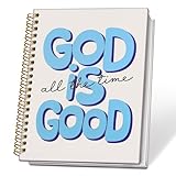 ETVISO Blue Christian Notebook for Women, God is Good All the Time Bible Journaling, Prayer Journal for Woman, Church Notes Notebook, Scripture Hardcover Spiral Notebooks 5.5x8.3 Inch
