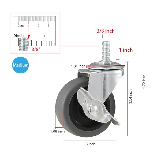 caster wheels 334 locking swivel stem casters set of 4 3834-16 x 1 screw diameter 3834 length 134 rubber casters with 360 degree no noise wheels for furniture