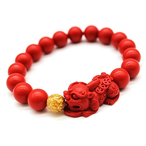 Bracelet Pi Xiu en cinabre rouge 8mm et pierre naturelle | Amulette Feng Shui W4582