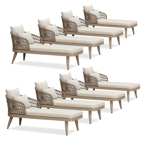 Image of PURPLE LEAF Patio Chaise Lounge Chair with 2 Thick Pillows Champagne