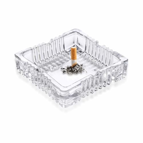 Ash Trays Small High Strength Glass Ashtray Ash Holder For Smokers Cigar Outside Indoor Activities Home Table Bar Pub Crystal Heavy Modern Square Cigarette Ash Collector(Pack Of 1)