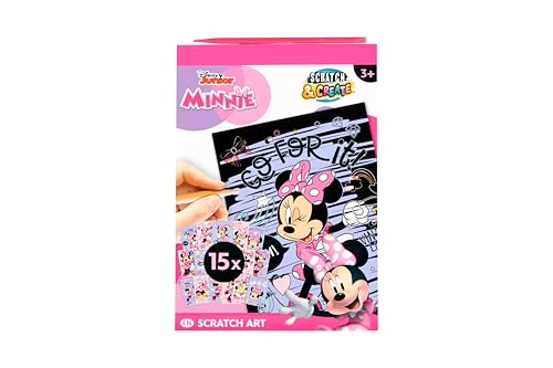 Disney Minnie Mouse Livre d'images à gratter A5 pour enfants | Livre de bricolage à gratter avec 15 motifs au format A5 | Avec stylo à gratter en bois |...