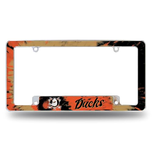 Rico Industries NHL Hockey Anaheim Ducks Tie Dye 12" x 6" Chrome All Over Automotive License Plate Frame for Car/Truck/SUV