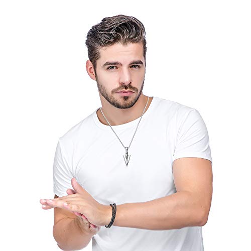 Jstyle Stainless Steel Pendant Necklace For Mens Cool Spearpoint Arrowhead Pendant Chain Necklace Set Black & Silver Tone #TOP4