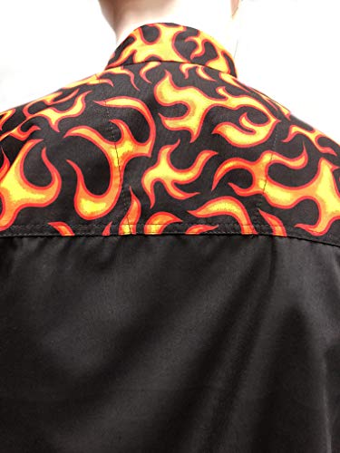 CHEFSKIN Beautiful Flames Chef Jacket Coat in Black with Orange Red Yellow Flames, Cool Light, Makes a Great Gift! (4X-70 in.Chest)
