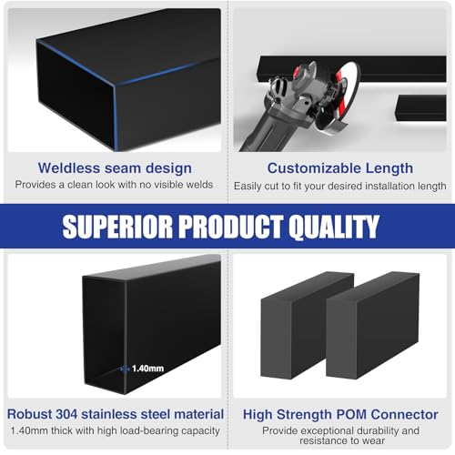 Image of 8FT Black Stainless Steel Cable Railing Handrail with POM Connector