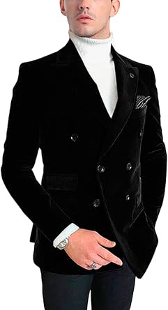 Mens Double Breasted Velvet Blazer Jacket Notch Lapel Dinner Coat Wedding Party Tuxedos Jacket Casual Wear