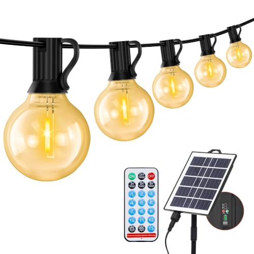 ストリングライト ソーラー 21m 防水 夜間自動点灯 30個LED電球 G40 電球色 USB充電可能 リモコン付き