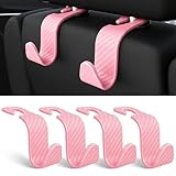 Amooca Car Seat Headrest Hook 4 Pack Hanger Universal Vehicle Car Storage Organizer for Handbag Purse Coat S Type Checkered Pink