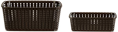 Image of Amazon Brand - Solimo Plastic 3 Piece Storage Basket Set, Brown, Rectangular