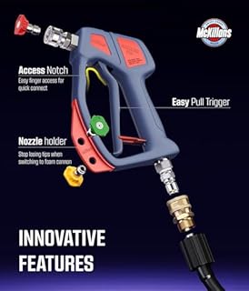 McKillans® Swivel Gun Pro - Swivel High Pressure Water Handle with 3/8" Male Plug and 1/4” Quick Connector Coupler - Power Washer Gun Compatible with Foam Cannon - Nozzle Tips Holder