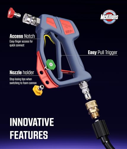 McKillans® Swivel Gun Pro - Swivel High Pressure Water Handle with 3/8" Male Plug and 1/4” Quick Connector Coupler - Power Washer Gun Compatible with Foam Cannon - Nozzle Tips Holder
