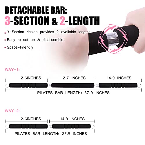 Krixam Pilates Bar Kit With Bar (150Lbs), Resistance Bands Set With Bar, Home Workout Equipment For Men Women (Pink) #TOP2