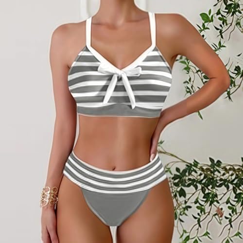 Badeanzüge für Damen Tankini Badeanzug Zweiteilig Damen Bikini Set Oberteil mit Rock Badeanzug Zweiteiliger High Waist Bademode Frauen Strandmode Spitze Monokini Menstruations (Grey, M)-2