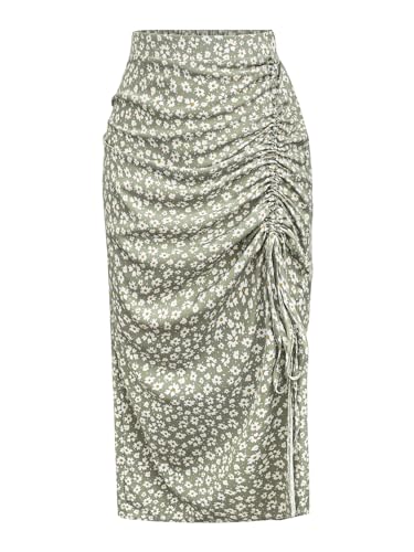 Floerns Women's Plus Size Floral Print High Waist Drawstring Slit Midi Skirts