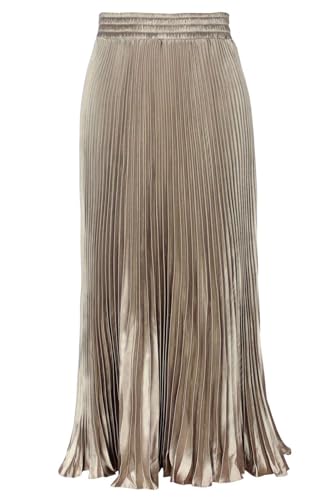 ebossy Women's Boho Satin Metallic Pleated Accordion Skirts Elastic High Waist Flowy A Line Shirring Maxi Long Skirt