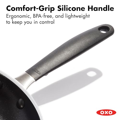 Image of OXO Nonstick 8 inch and 10 inch Frying Pan Set, PFAS-Free Ceramic Skillets, Dishwasher & Oven Safe, Stay-Cool Silicone Handle