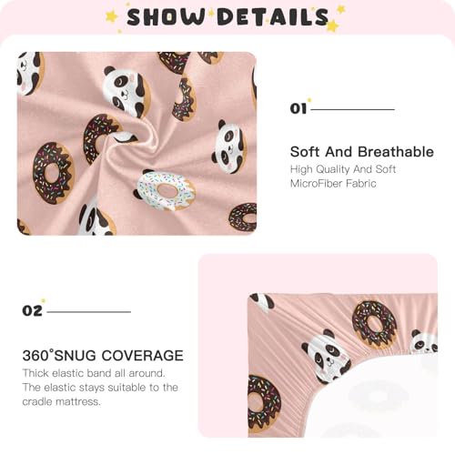 Image of Donuts Panda Salmon Fitted Crib Sheet for Boys Girls Baby Pack and Play Sheets for Crib Mattress,39 x 27 in