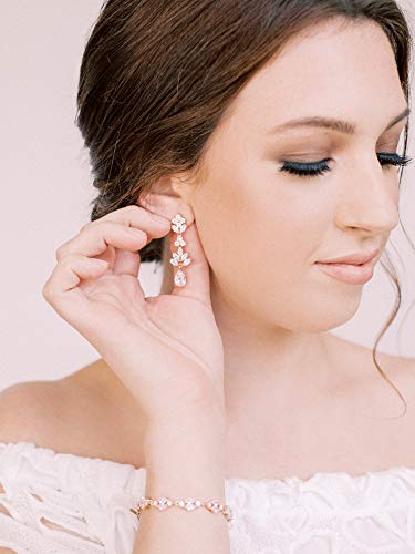 Sweetv Rose Gold Teardrop Wedding Earrings For Brides Birdesmaid, Crystal Cubic Zirconia Bridal Drop Earrings For Women Prom, Silver #TOP2