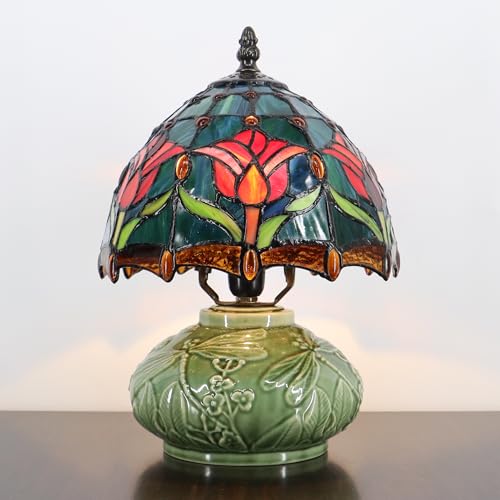 Stained Glass Tiffany-Style Mushroom Table Lamp 8×11in, Ceramic Base — view 5