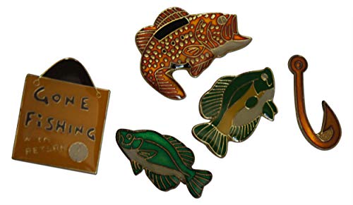 5-Piece Fish & Hook Father s Day Gone Fishing Trip Lapel Pin or Hat Pin & Tie Tack Set with Clutch Back by Novel Merk