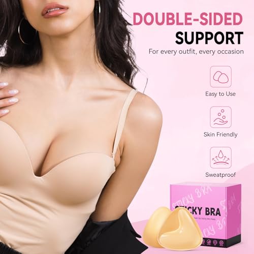 Ultra Push up Sticky Bra Pads | Double Sided Adhesive Inserts | Stick on for Sports Bra Swimsuit (Medium, Beige)2