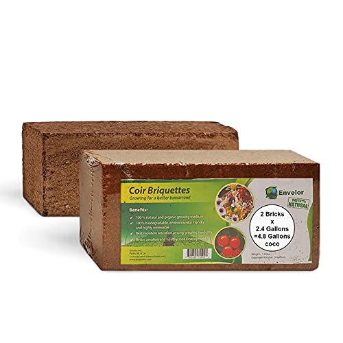 EnvelorÂ Coco Coir Brick 2 Pack Compressed Coconut FiberÂ NaturalÂ Coco BlockÂ Potting Soil 1.5 lb. Potting Mix Garden SoilÂ 1 Brick =Â 2.4 GallonsÂ of Growing Media Coconut Fiber Coco Peat Coir Pith