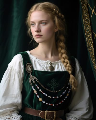 L'VOW Viking Apron Brooch Cloak Clasp Brooches with Bead Chain for LARP Cosplay Costume Norse Accessories3