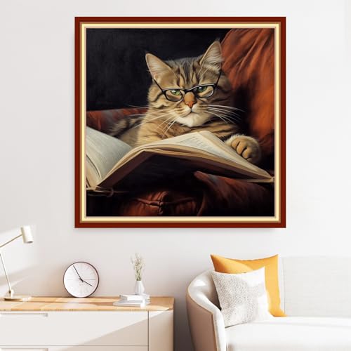 Image of Disxvivy Cross Stitch Stamped Full Embroidery Kits DIY 11CT Cotton Thread Printed DIY Needlepoint Kits Craft Needlework Set Cross-Stitch Stamped Sets-Magic Cat 18x18 inch