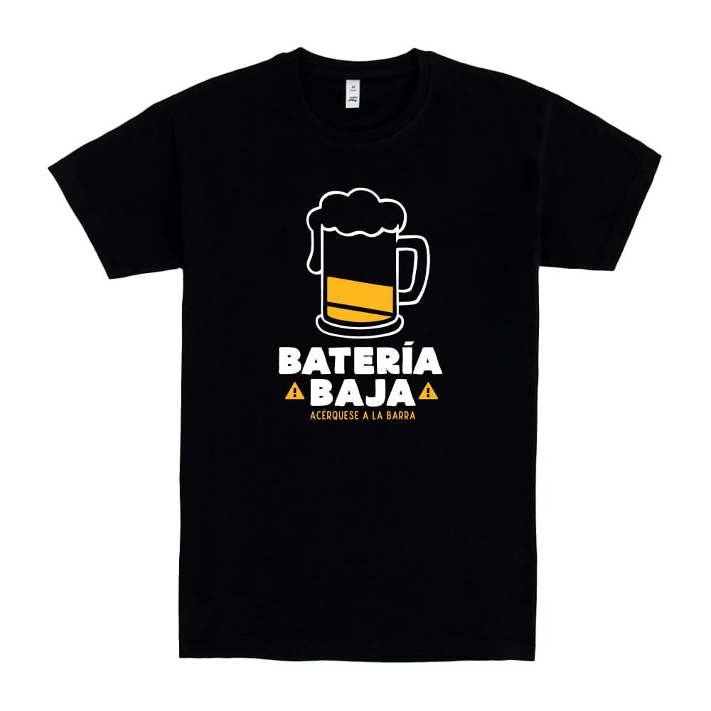 Pampling Camiseta de Manga Corta, 100% Algodón, Ropa Unisex para Hombres y Mujeres en 5 Tallas, Camiseta Negra, Modelo Batería Baja