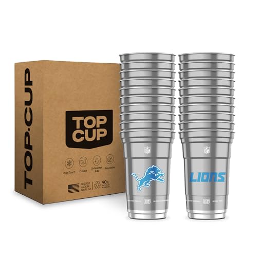 Top Cup NFL Detroit Lions 20 oz Reusable Aluminum Cups 20 Count | Officially Licensed Durable Reusable & Recyclable Made in USA