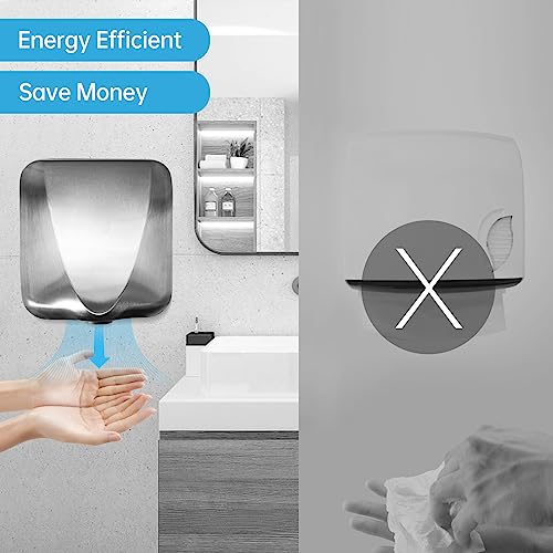 Afranti Automatic Commercial Hand Dryer Stainless Steel Hand Dryer 1800W 224mph High Speed Heavy Duty Cold/Hot Air Compact Electric Hand Dryer for Bathroom Business Restaurant Industrial Home Use - Thumbnail 3