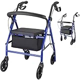 Rollator Walker with Seat, Brakes, Bag, Foldable Walking Aid, Adjustable Height, Lightweight Rollator for Disabled,Ergonomic Handles, Walking Aid, Blue