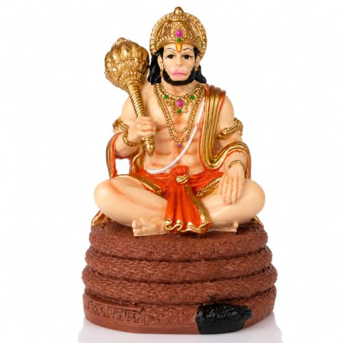 Image of Virajman Hanuman Ji Idol Sitting on Tail | Ravana Sabha Pose | Hanuman Murti for Car Dashboard, Home Temple & Office Decor, Housewarming, Vastu | 3.8 Inches | Multicolour