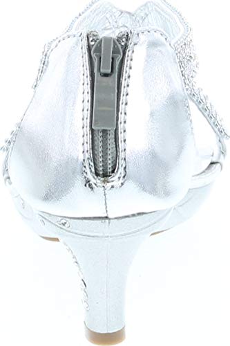 J.J.F Shoes Delicacy Women Lety73 Rhinestone T-Strap Evening Dancing Dress Low Heel Sandals,Silver,8.5 - Thumbnail 4