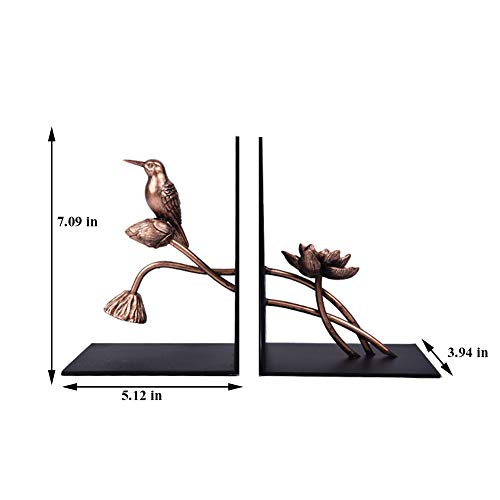 Trycooling Metal Bookends/Bookshelf Bookends,Creative Lotus and Bird Modeling,Suitable for Decoration Study,Bedroom,Office
