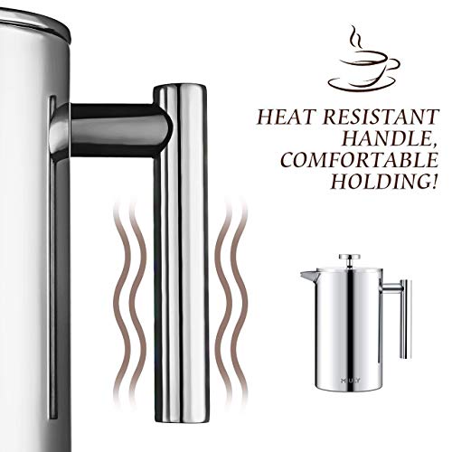 Miuly Kleine französische Kaffeemaschine, 350 ml, Edelstahl, isolierte Kaffeepresse, Edelstahl, französische Presse mit… – Bild 5